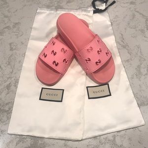 Gucci Pink Rubber Slides - AUTHENTIC